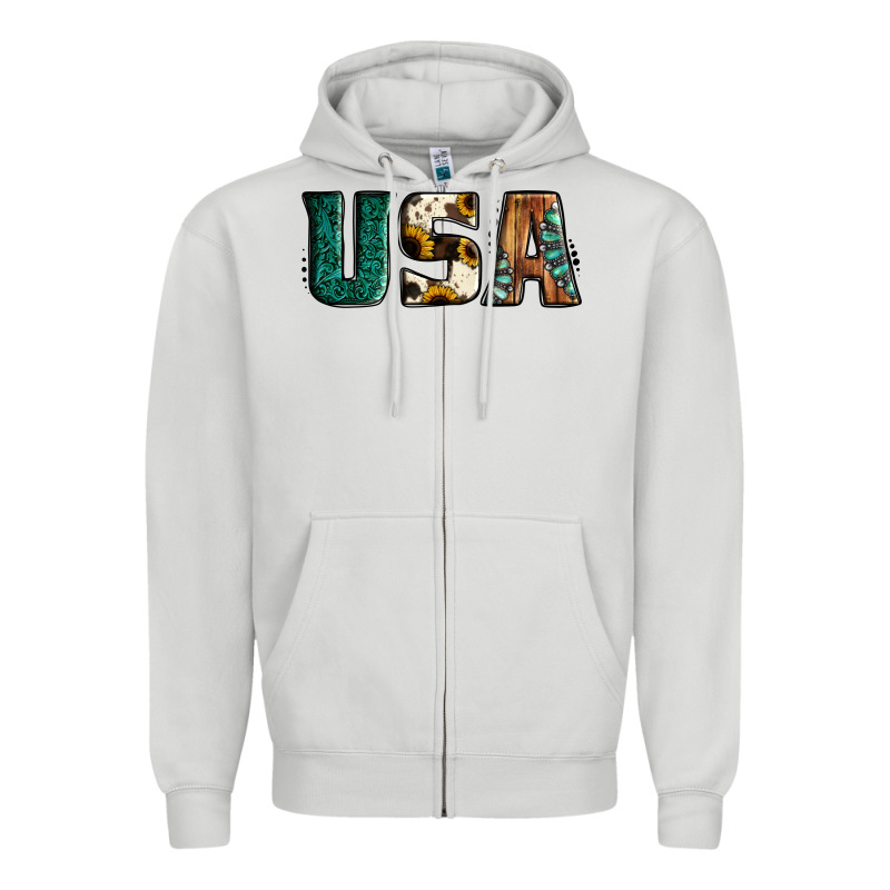 Usa Basic Bold Font Western Zipper Hoodie by Jasminsmagicworld | Teevron