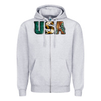 Heather Grey usa basic bold font western Zipper Hoodie - Jasminsmagicworld
