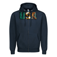 Navy usa basic bold font western Zipper Hoodie - Jasminsmagicworld