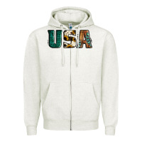 Oatmeal Heather usa basic bold font western Zipper Hoodie - Jasminsmagicworld