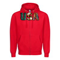 Red usa basic bold font western Zipper Hoodie - Jasminsmagicworld
