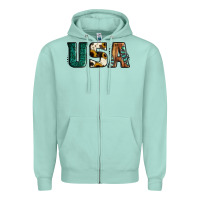 Seafoam usa basic bold font western Zipper Hoodie - Jasminsmagicworld