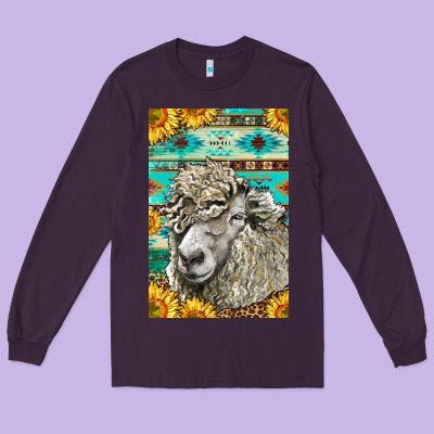 Western Lincoln Sheep Long Sleeve Tee Designed By Lillyallendesigns