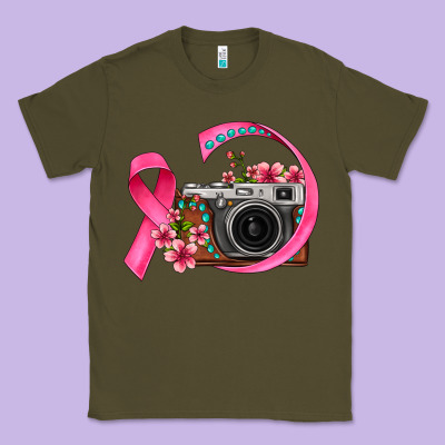 Floral Cancer Ribbon Vintage Camera Classic Tee Designed By Fadigitalartstudio