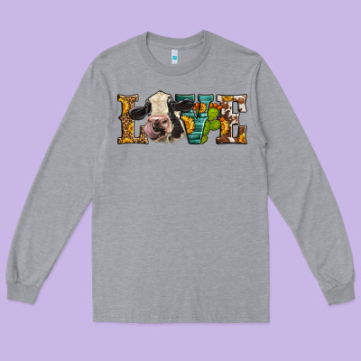 Western Love Holstein Cow Long Sleeve Tee Designed By Lillyallendesigns