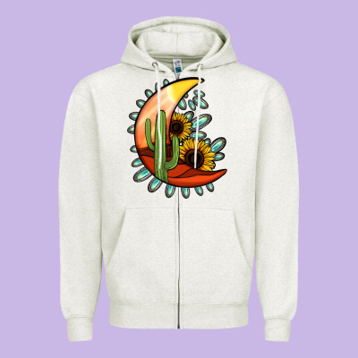 Turquoise Desert Moon Zipper Hoodie Designed By Jasminsmagicworld