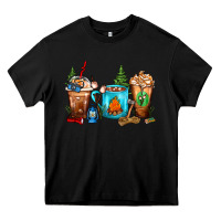 Black Camping Coffee Cups Heavy Core Tee - FaDigitalArtStudio