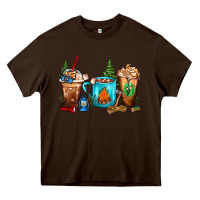 Chocolate Brown Camping Coffee Cups Heavy Core Tee - FaDigitalArtStudio