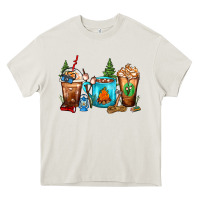 Cream Camping Coffee Cups Heavy Core Tee - FaDigitalArtStudio