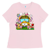 Bubblegum Pink Easter School Bus Ladies Tee - CowhideDigitalArt
