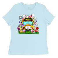 Baby Blue Easter School Bus Ladies Tee - CowhideDigitalArt