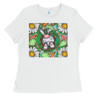 White Easter Bunny Ladies Tee - CowhideDigitalArt