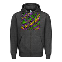 Charcoal Heather mardi gras leopard background Zipper Hoodie - RanaPortraitStore
