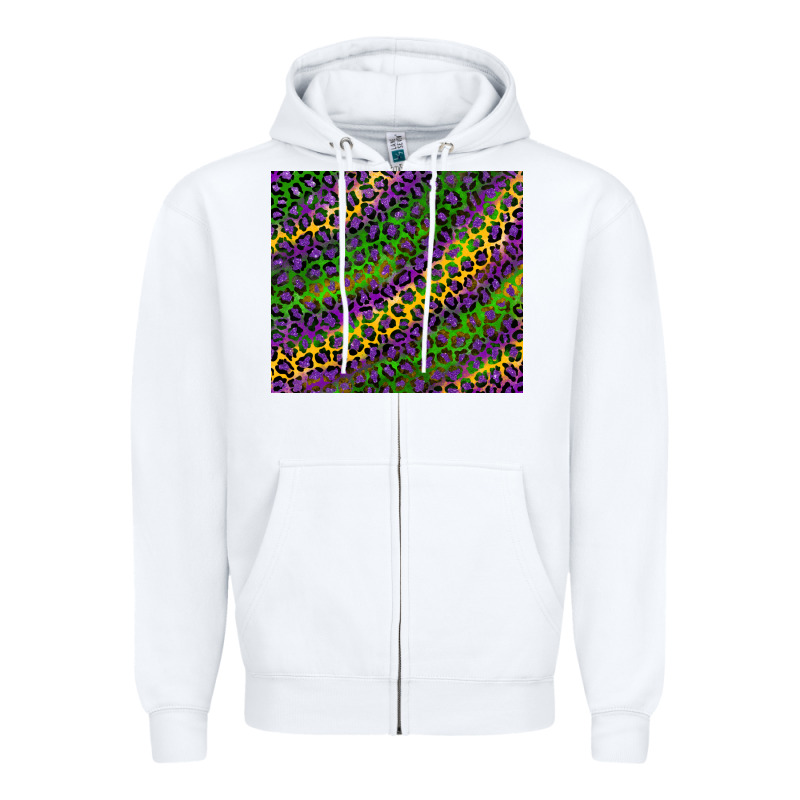 Mardi Gras Leopard Background Zipper Hoodie by RanaPortraitStore | Teevron