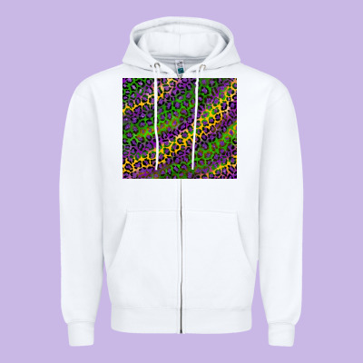 Mardi Gras Leopard Background Zipper Hoodie Designed By Ranaportraitstore