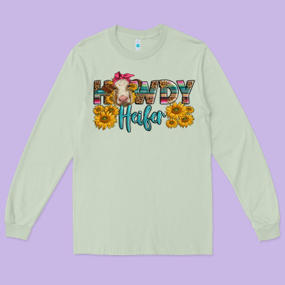 Western Howdy Heifer With Charolais Cow Long Sleeve Tee Designed By Lillyallendesigns