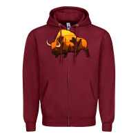 Burgundy western bison Zipper Hoodie - Jasminsmagicworld