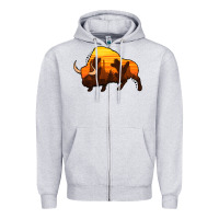 Heather Grey western bison Zipper Hoodie - Jasminsmagicworld