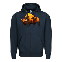 Navy western bison Zipper Hoodie - Jasminsmagicworld
