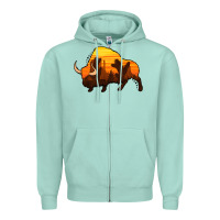 Seafoam western bison Zipper Hoodie - Jasminsmagicworld