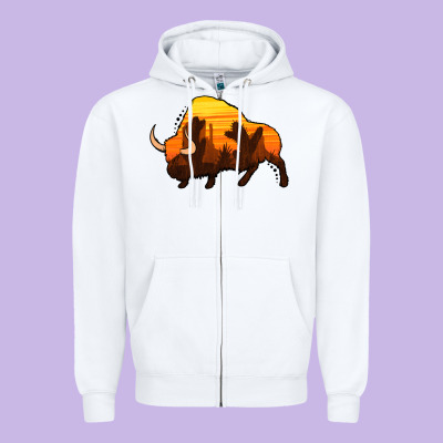 Western Bison Zipper Hoodie Designed By Jasminsmagicworld
