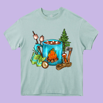 Camping Coffee Heavy Core Tee Designed By Fadigitalartstudio