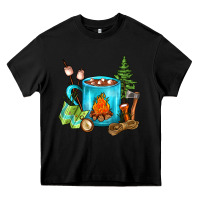Black Camping Coffee Heavy Core Tee - FaDigitalArtStudio