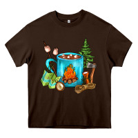 Chocolate Brown Camping Coffee Heavy Core Tee - FaDigitalArtStudio