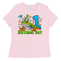 Bubblegum Pink birthday boy frog age 1 Ladies Tee - LillyAllenDesigns