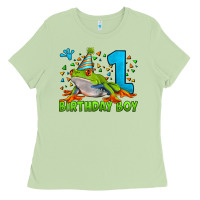 Matcha birthday boy frog age 1 Ladies Tee - LillyAllenDesigns