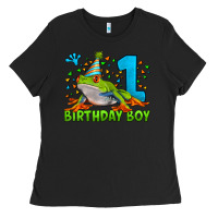 Black birthday boy frog age 1 Ladies Tee - LillyAllenDesigns