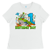 White birthday boy frog age 1 Ladies Tee - LillyAllenDesigns