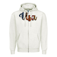 Oatmeal Heather usa calligraphy Zipper Hoodie - Jasminsmagicworld