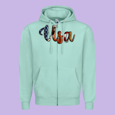 Usa Calligraphy Zipper Hoodie Designed By Jasminsmagicworld