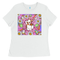 White Easter Bunny Ladies Tee - CowhideDigitalArt