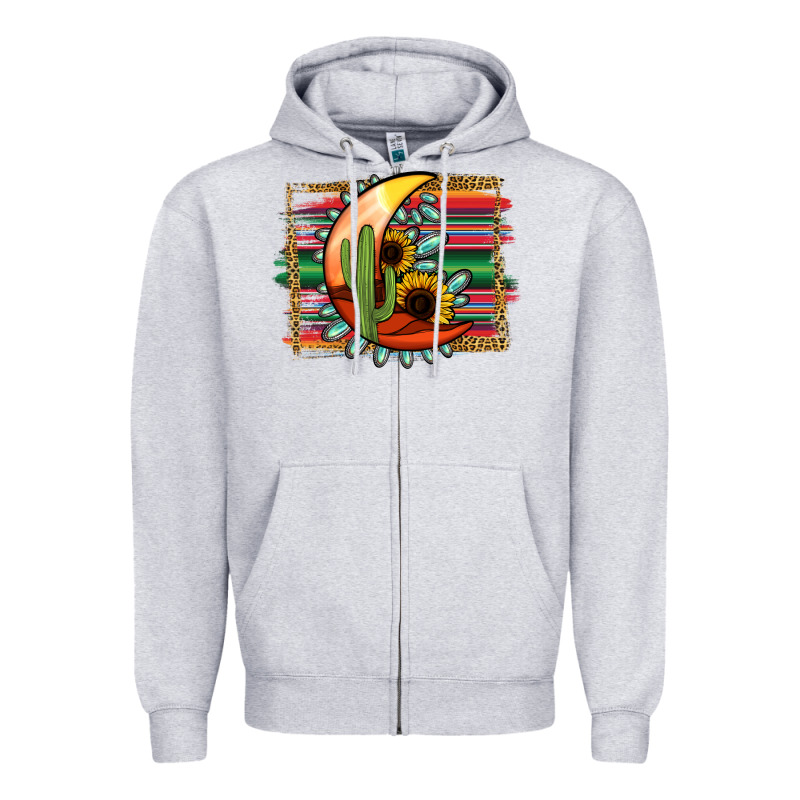 Turquoise Desert Moon Serape Background Zipper Hoodie by Jasminsmagicworld | Teevron