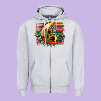 Turquoise Desert Moon Serape Background Zipper Hoodie Designed By Jasminsmagicworld