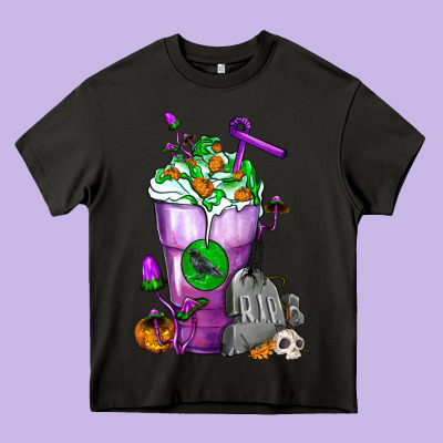 Halloween Cold Drink Frappe With Tombstone Heavy Core Tee Designed By Fadigitalartstudio