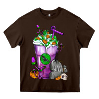 Chocolate Brown Halloween Cold Drink Frappe With Tombstone Heavy Core Tee - FaDigitalArtStudio