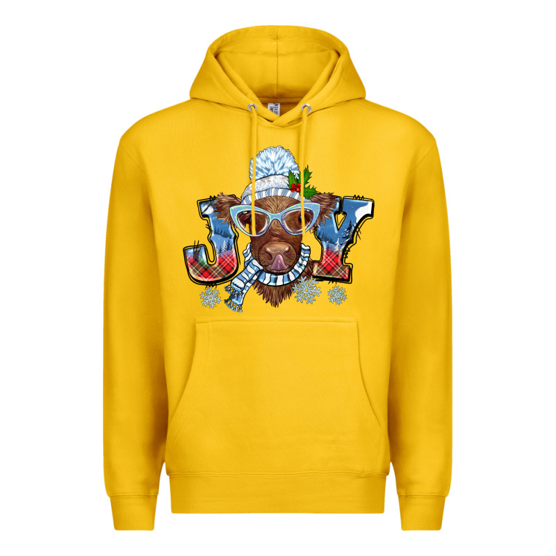 Christmas Snow Cow Joy Premium Hoodie by BarkalooDesign | Teevron