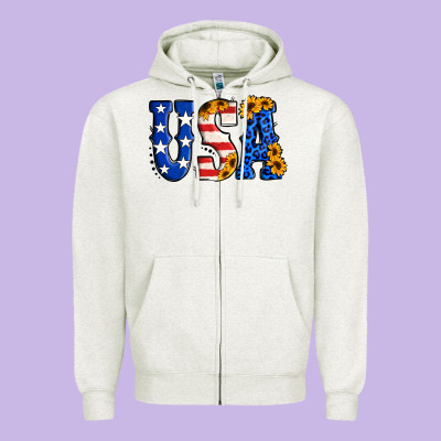 Usa Western Font Zipper Hoodie Designed By Jasminsmagicworld