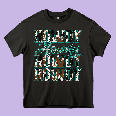 Howdy Cowhide Turquoise Heavy Core Tee Designed By Jasminsmagicworld