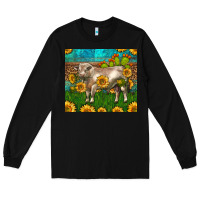 Western Charolais Bull With Sunflowers Long Sleeve Tee | Teevron