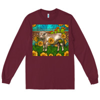 Burgundy Western Charolais Bull With Sunflowers Long Sleeve Tee - LillyAllenDesigns