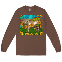 Chestnut Western Charolais Bull With Sunflowers Long Sleeve Tee - LillyAllenDesigns