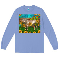 Colony Blue Western Charolais Bull With Sunflowers Long Sleeve Tee - LillyAllenDesigns