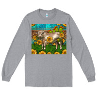 Heather Grey Western Charolais Bull With Sunflowers Long Sleeve Tee - LillyAllenDesigns