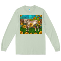 Matcha Western Charolais Bull With Sunflowers Long Sleeve Tee - LillyAllenDesigns