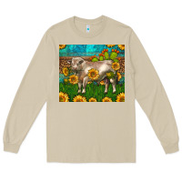 Mushroom Western Charolais Bull With Sunflowers Long Sleeve Tee - LillyAllenDesigns