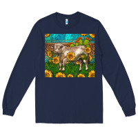 Navy Western Charolais Bull With Sunflowers Long Sleeve Tee - LillyAllenDesigns